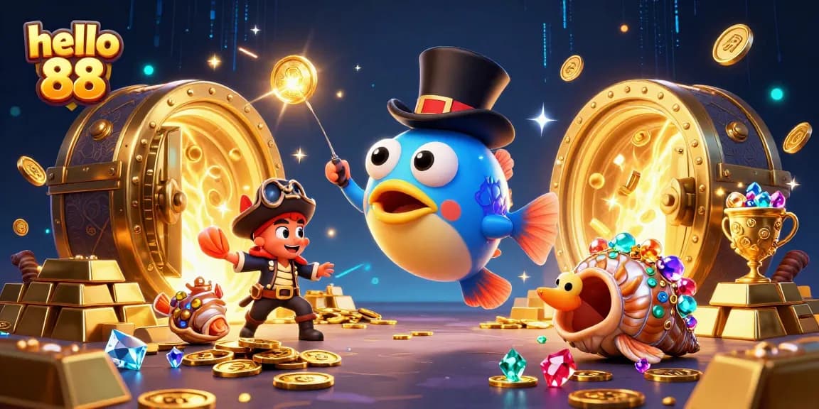 Engage with the thrill of hello 88 as the anglerfish lures golden coins amidst a treasure trove of gems and riches.