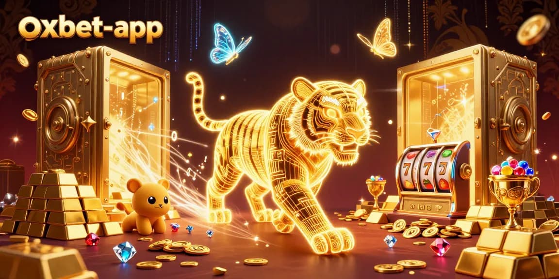 Experience the excitement of oxbet-app with a golden tiger and dazzling casino elements.