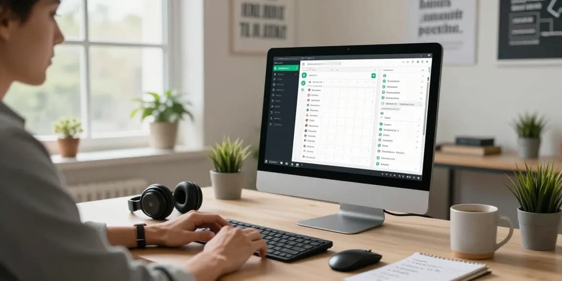 Person using WhatsApp電腦版 on a desktop in a modern home office.