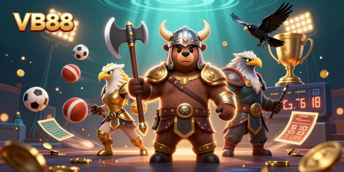 Engage with VB88 in dynamic casino adventures, featuring a Viking beserker and Valkyrie eagle.