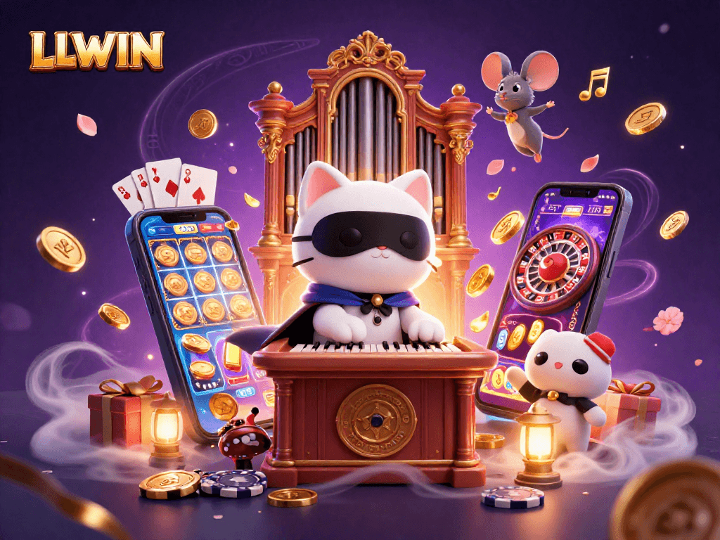 Experience the thrill of LLWIN at an ornate casino with engaging characters and dynamic games.