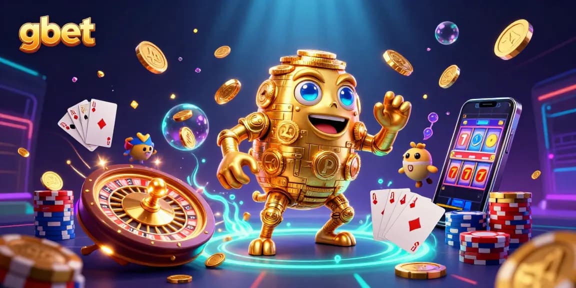 Experience the excitement of gbet with a dynamic casino scene featuring a golden golem and vibrant game elements.