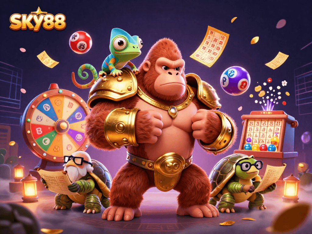Participate in thrilling SKY88 lottery action with colorful elements and vibrant characters.
