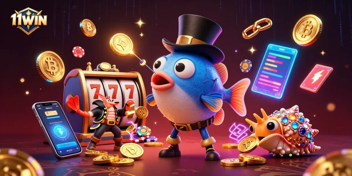 Engage with thrilling 11WIN casino games, featuring dynamic characters and vibrant slot elements.