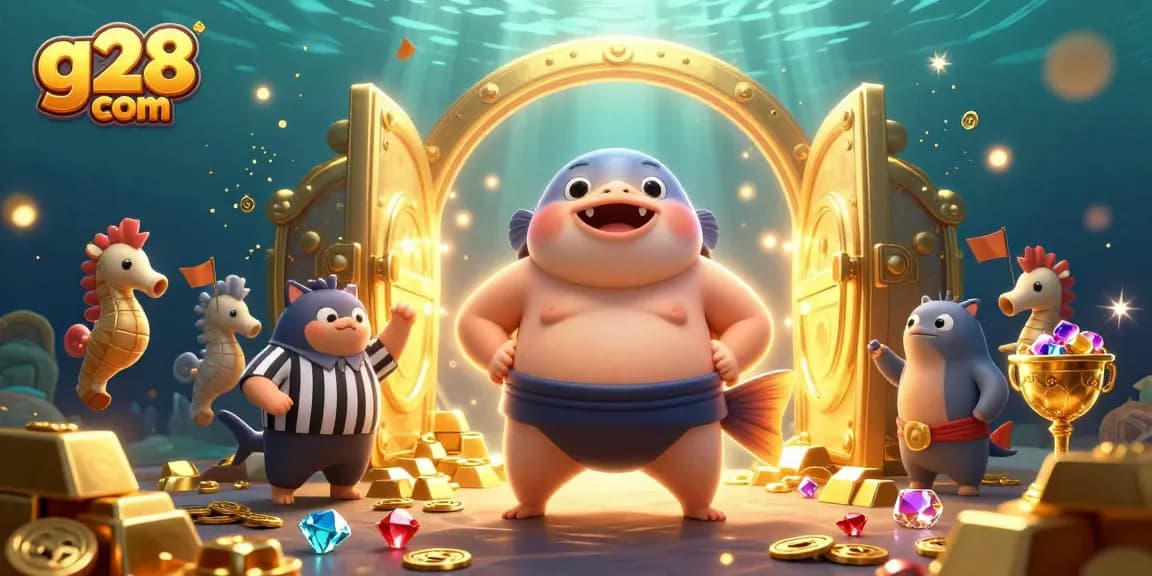 Experience thrilling gaming action at g28 com with underwater casino excitement featuring lively characters and treasure.