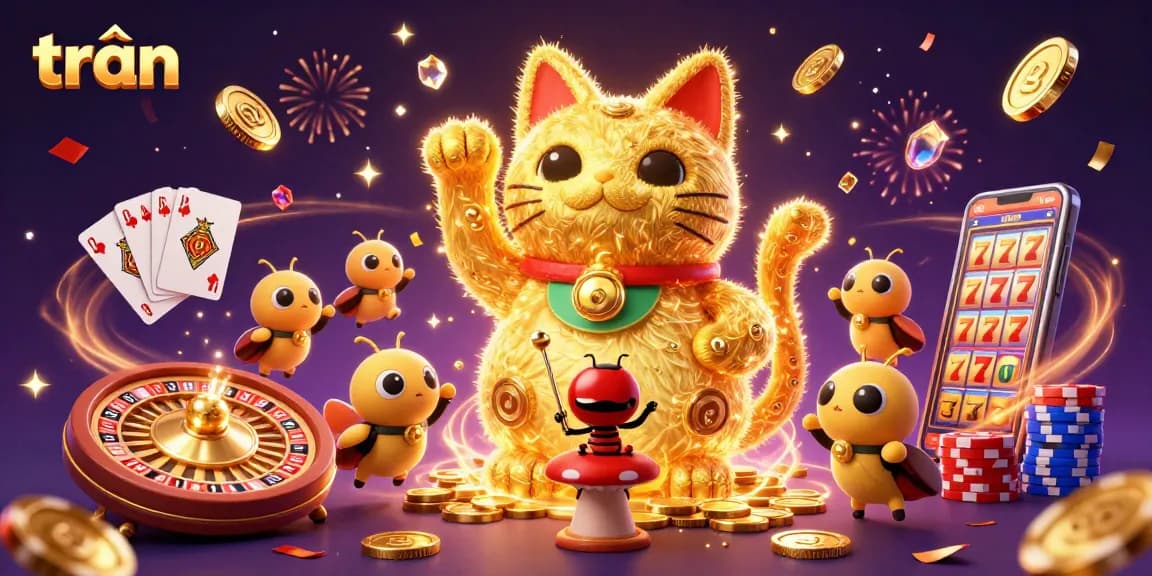 Engage with trần as golden fireflies dance, showcasing vibrant casino symbols amidst dynamic gaming action.