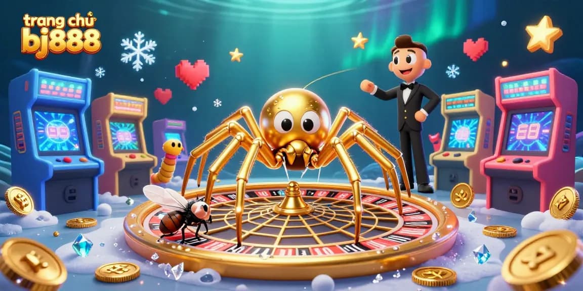 Join the action on trang chủ bj888 with a vibrant illustration of exciting casino games and characters.