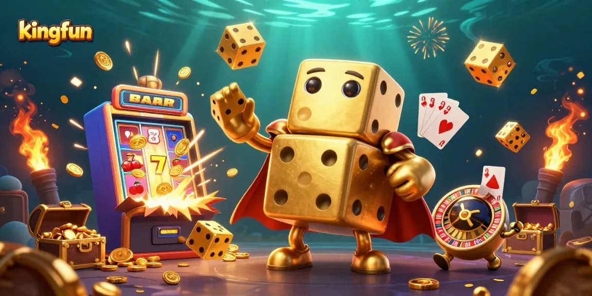 Engage with kingfun's vibrant slots and jackpots in this thrilling 3D casino illustration.