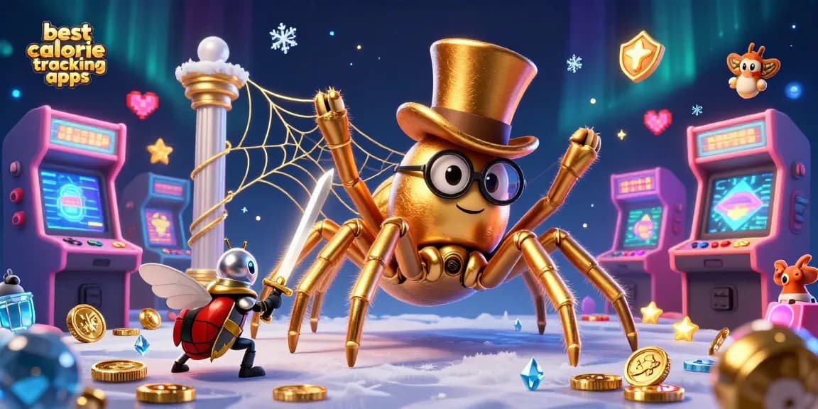 Engage with the best calorie tracking apps while navigating a colorful casino with vibrant characters.