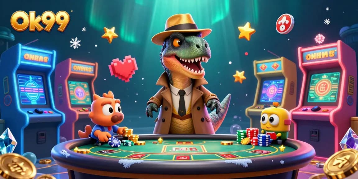 Bet on the thrill with Ok99: A velociraptor card counter sneaks chips at a blackjack table.