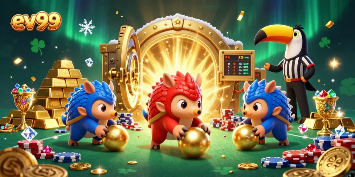 ev99 pangolins compete in a colorful casino showdown with poker chips and treasures