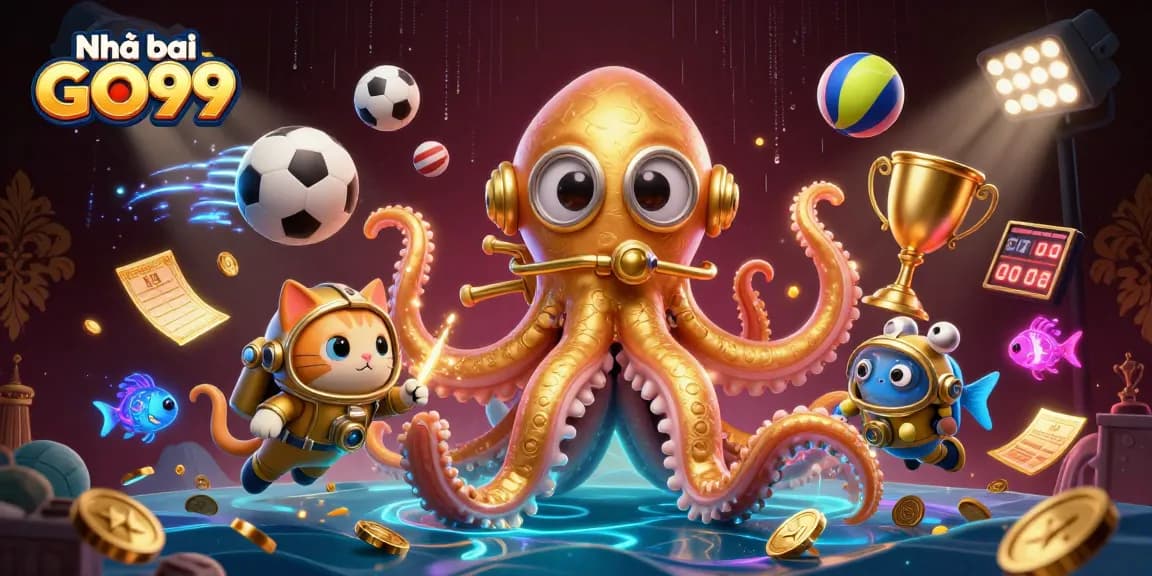 Experience thrilling gaming at Nhà cái GO99, featuring animated characters in a vibrant casino scene.
