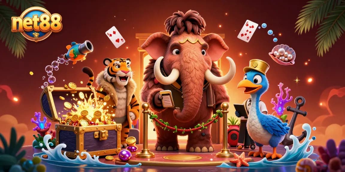 Experience excitement with net88 at this thrilling casino illustration featuring vibrant characters and elements.