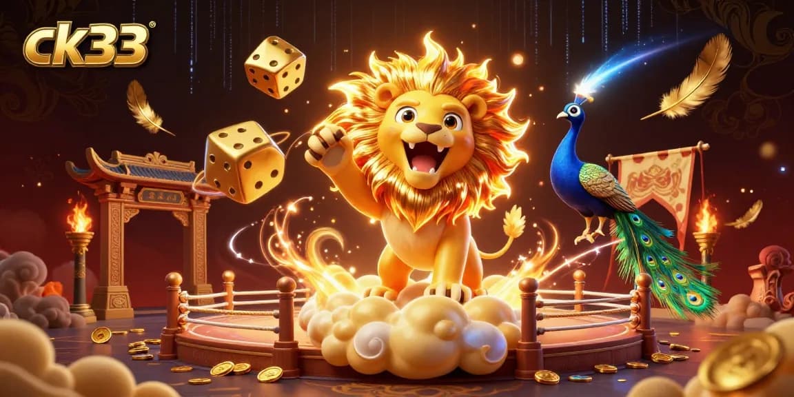 Experience the thrilling action of ck33 with a vibrant casino scene featuring a roaring sun lion and dynamic gameplay elements.