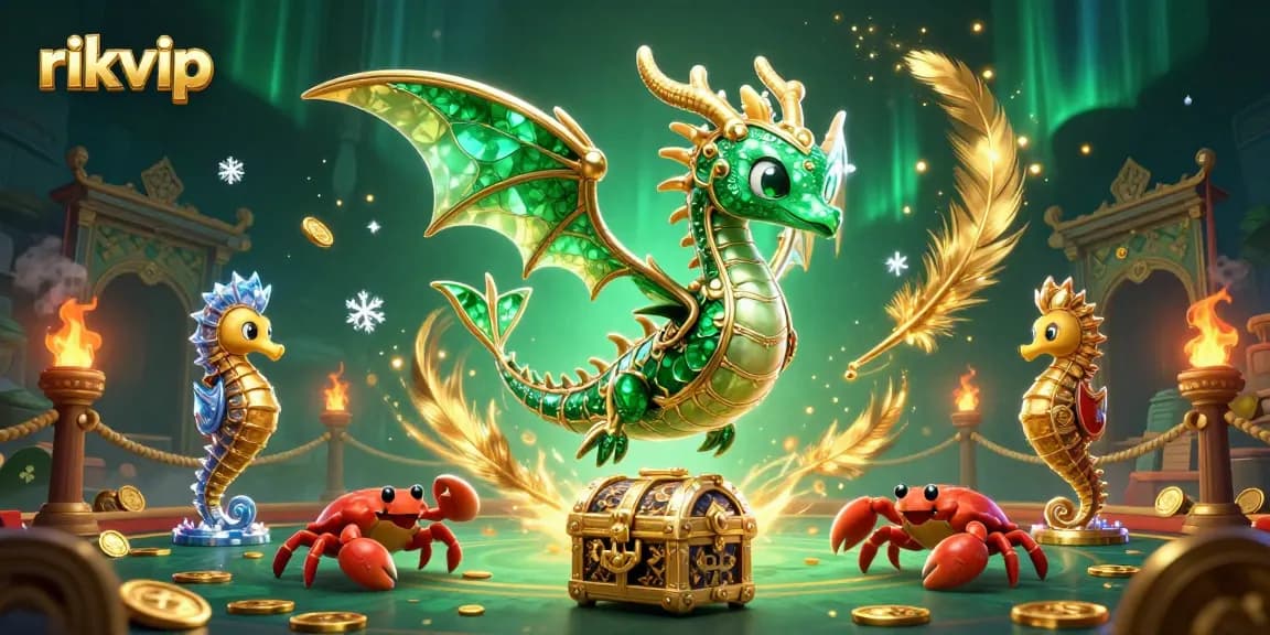 Engage with thrilling slots at rikvip with an enchanting sea dragon and treasure elements.