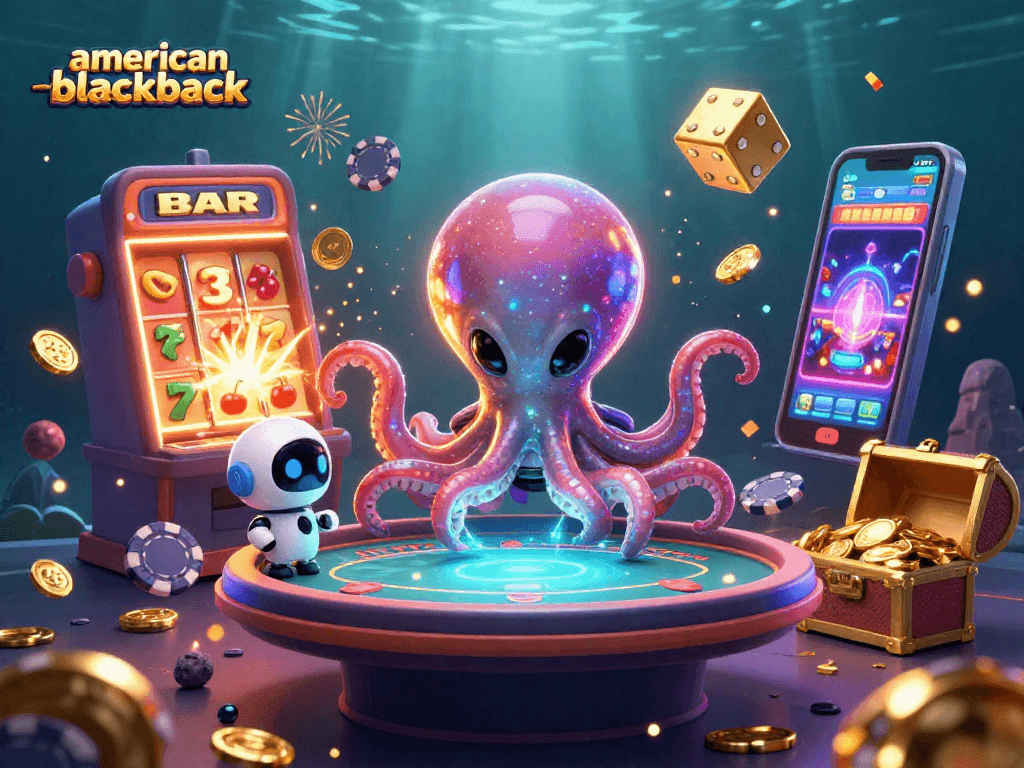 Experience intense action in american-blackjack with an alien octopus and vibrant casino elements.