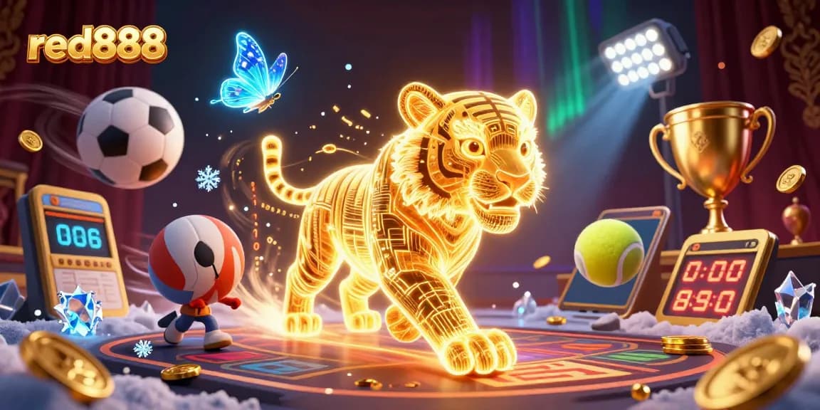 Experience exciting wins with red888 in a vibrant digital casino landscape filled with sports elements.