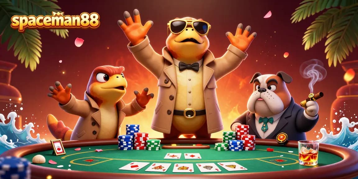 spaceman88 showcases raptors in a trench coat attempting VIP entry in a vibrant casino scene.