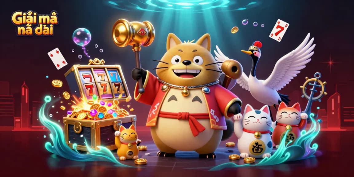 Engage with Giãi mã nhà cái as the cheerful tanuki and crane reveal vibrant casino elements in a dynamic party.