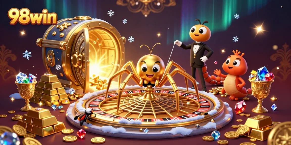 98win offers thrilling roulette excitement with a golden spider and vibrant treasures.