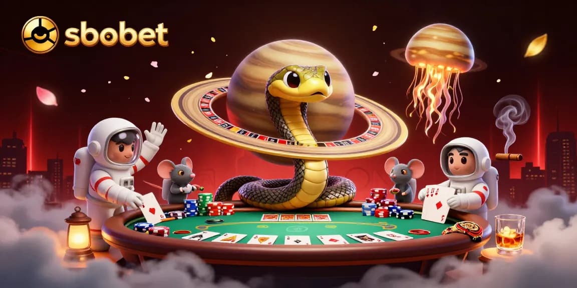 SBOBET betting scene with cartoon characters and vibrant casino elements for dynamic online gaming
