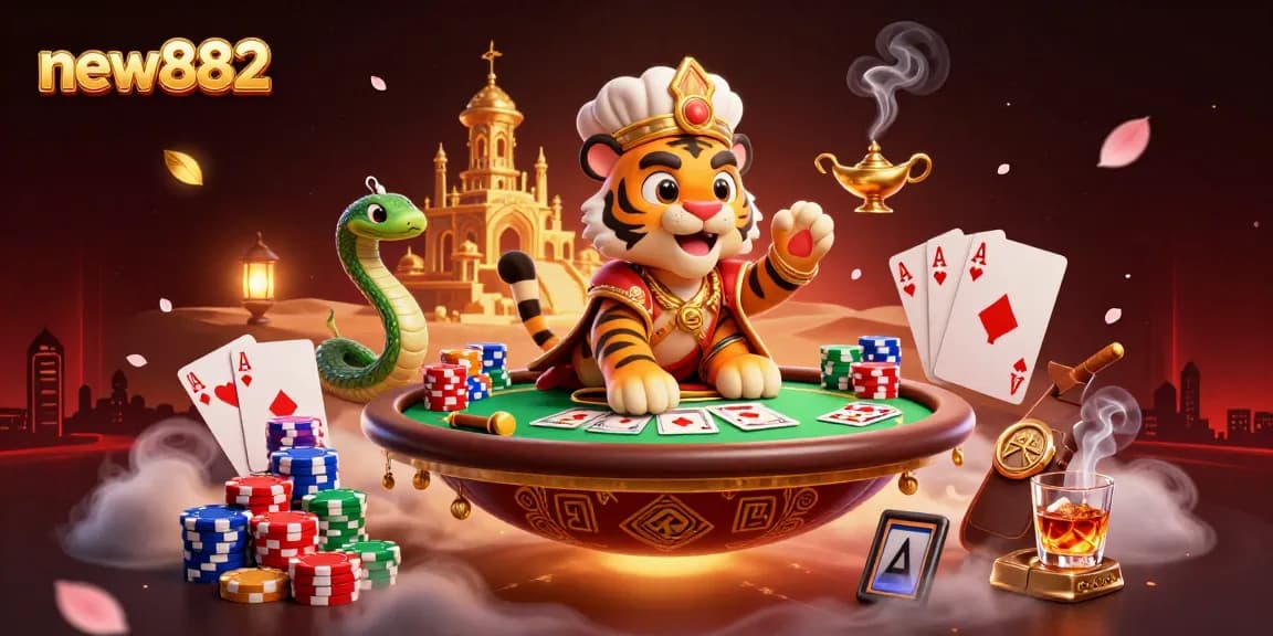 Experience thrilling gameplay at new882 with a vibrant 3D casino scene featuring iconic gambling characters.