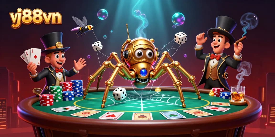 Catch dice and poker charm in a rich vj88vn casino scene featuring animated steampunk characters.