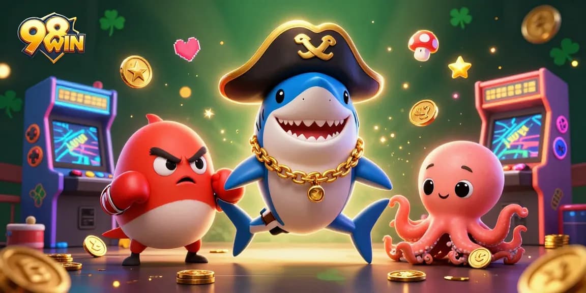 Immerse yourself in vibrant casino gaming action with 98WIN's dynamic characters and engaging elements.