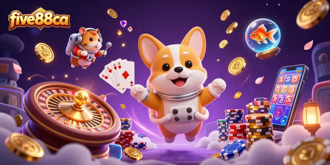 Experience the thrilling world of five88ca as a corgi astronaut navigates a space casino filled with exhilarating gambling action.