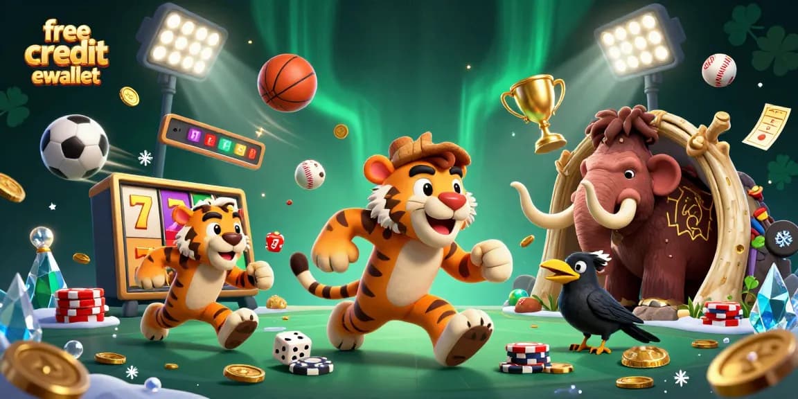 Engage with exciting free credit ewallet offers while experiencing a vibrant prehistoric casino scene with dynamic gaming elements.