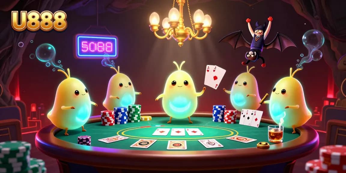 Join the excitement at U888’s vibrant casino scene with animated glowworms and a bat dealer lighting up the action!