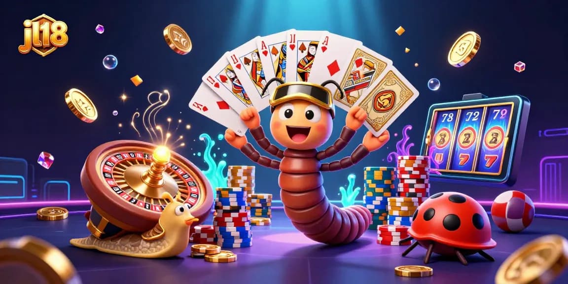 Experience thrilling gameplay at jl18 with a vibrant 3D casino scene featuring lucky symbols and characters.