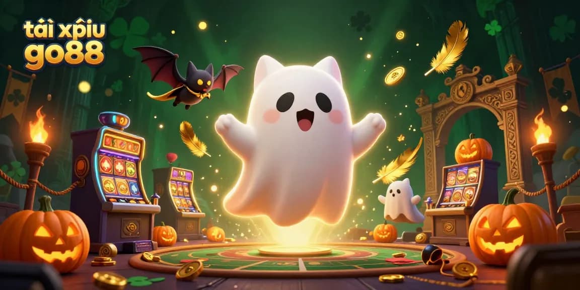 Join the fun at tài xỉu go88 with a floating ghost cat and exciting gambling elements!