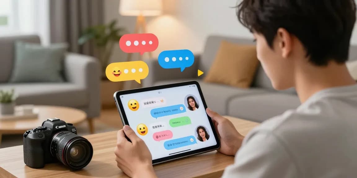 Youthful user enjoying spicychat interactions with AI companion in a cozy digital environment.