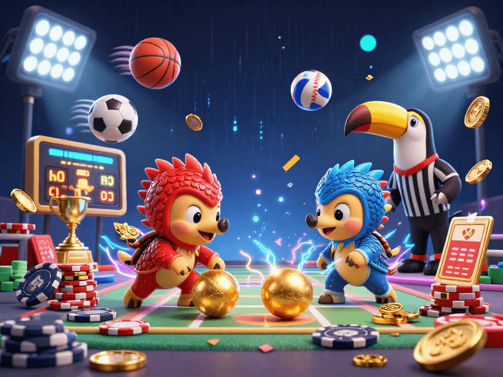 Experience thrilling action with 3BET pangolins bowling through poker chips in a vibrant casino scene.