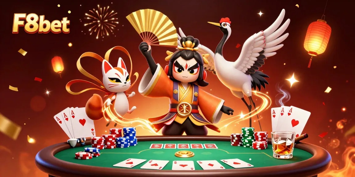 Experience thrilling poker action with F8bet featuring a vibrant 3D casino scene full of excitement.