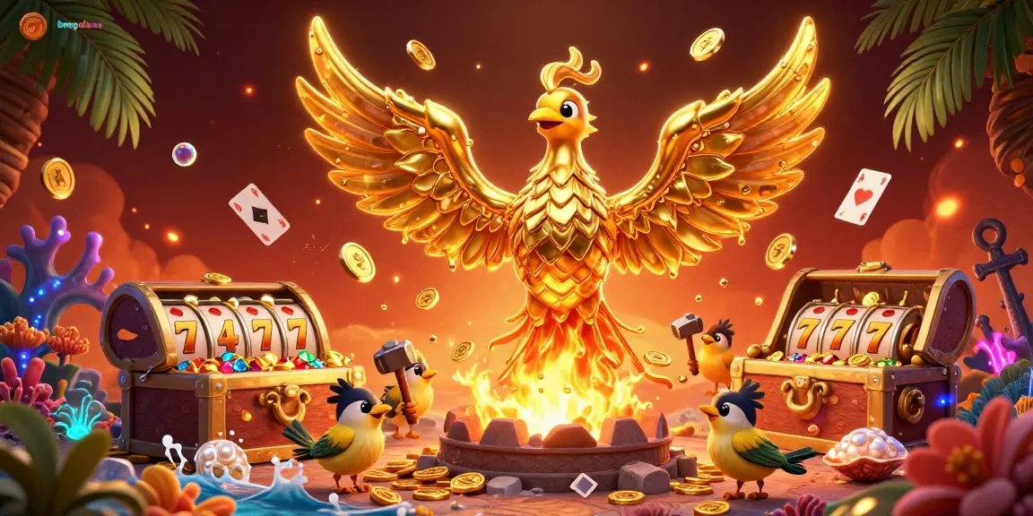 Bongdaso showcases a vibrant 3D illustration of a molten metal phoenix and gaming elements bursting with visuals.