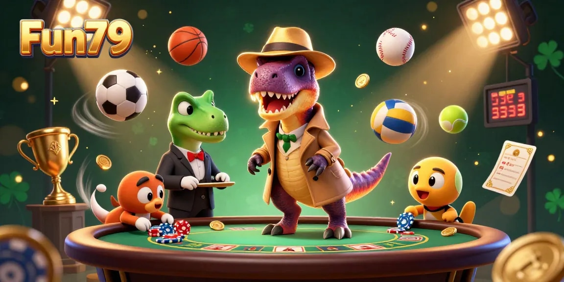 Engage in thrilling casino action with Fun79 as the velociraptor card counter from a blackjack table steals the scene.