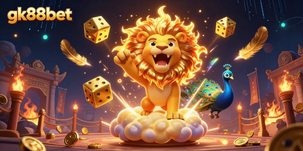 Win big with gk88bet in a vibrant 3D casino scene filled with dynamic elements.
