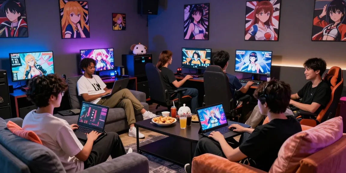 Players enjoying real ecchi game in a vibrant gaming lounge setting.