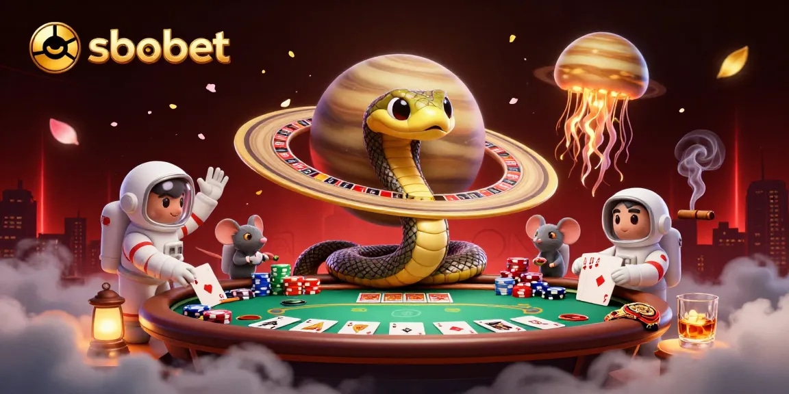 SBOBET betting scene with cartoon characters and vibrant casino elements for dynamic online gaming