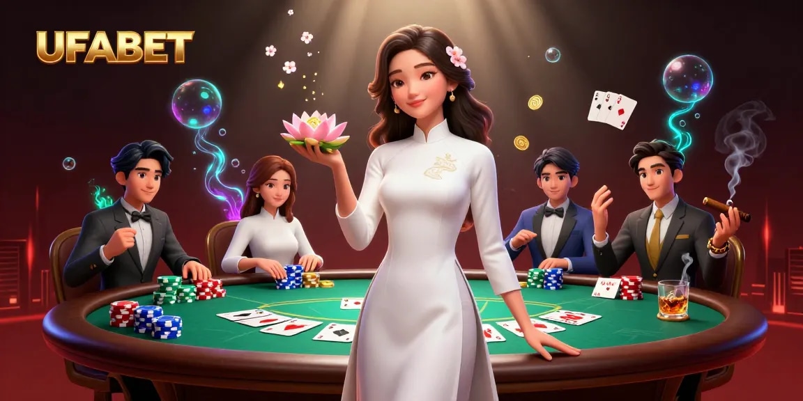 Engage with the thrilling UFABET experience at a vibrant casino scene filled with elegant elements.