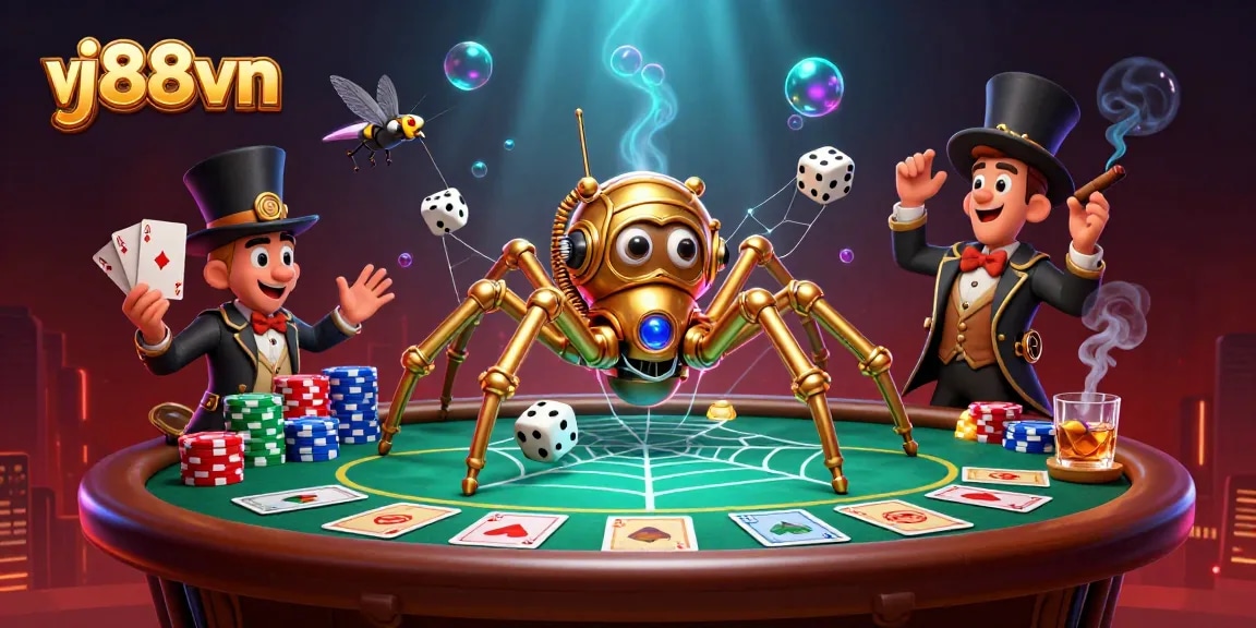 Catch dice and poker charm in a rich vj88vn casino scene featuring animated steampunk characters.