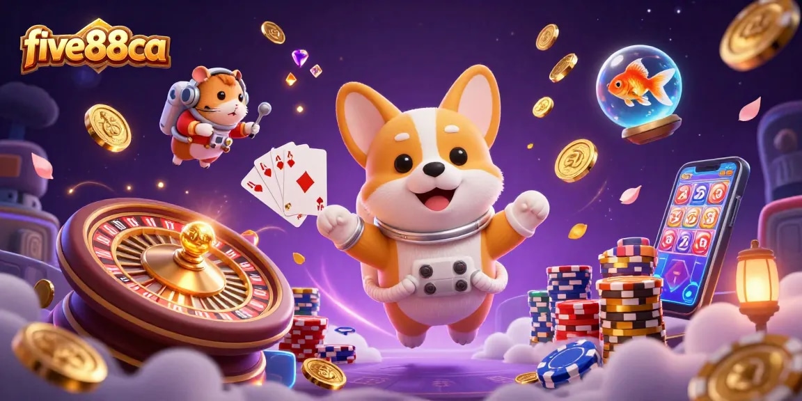 Experience the thrilling world of five88ca as a corgi astronaut navigates a space casino filled with exhilarating gambling action.