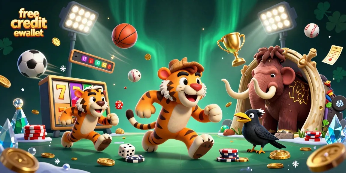 Engage with exciting free credit ewallet offers while experiencing a vibrant prehistoric casino scene with dynamic gaming elements.