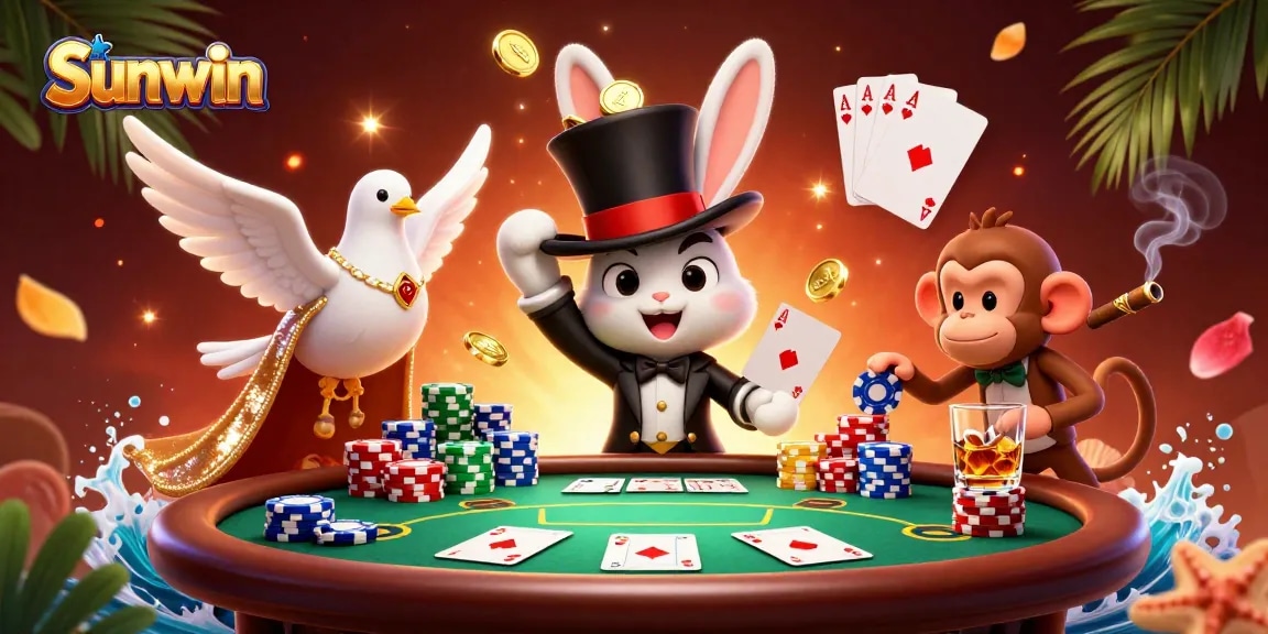 Experience exciting gambling adventures at Sunwin with this vibrant casino scene illustration.