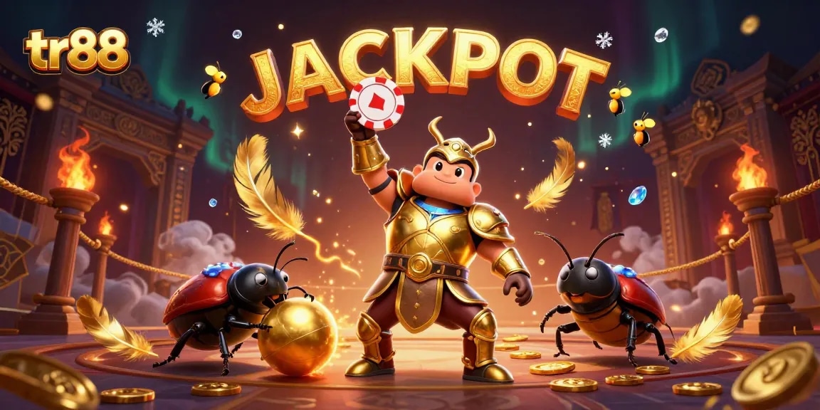 Experience the excitement of tr88 with a victorious hercules beetle in a grand gambling scene.