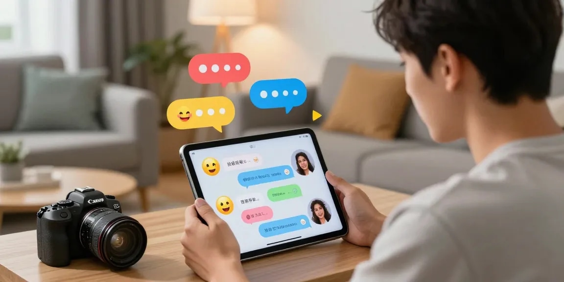Youthful user enjoying spicychat interactions with AI companion in a cozy digital environment.