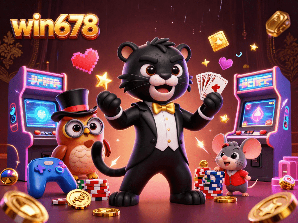 Experience thrilling gameplay at win678 with a stylish black panther dealer and vibrant casino elements.