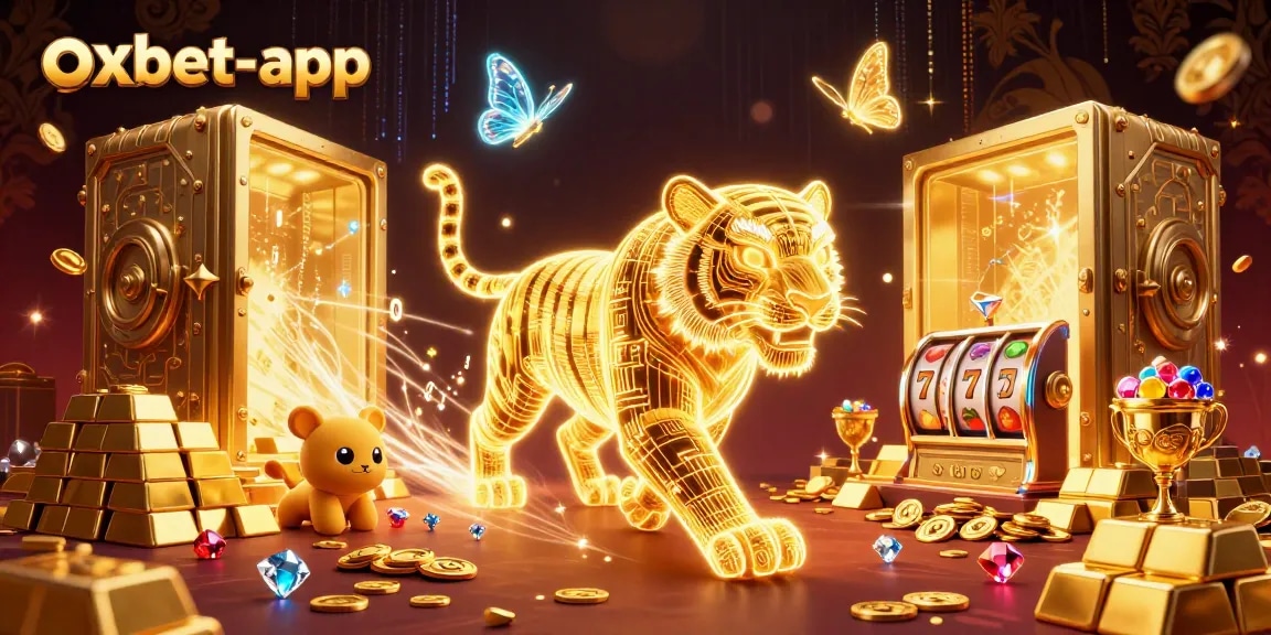 Experience the excitement of oxbet-app with a golden tiger and dazzling casino elements.